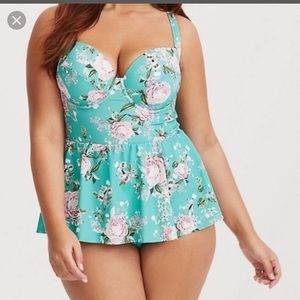 torrid Swim - Torrid Mint Floral Push Up Demi Skater Swimsuit torrid Swim - Torrid Mint Floral Push Up Demi Skater Swimsuit